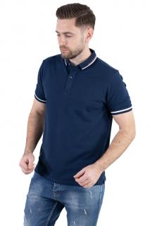 Tricou bleumarin cu guler scurt si 2 nasturi