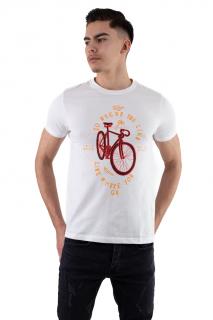 Tricou bumbac alb cu imprimeu bike