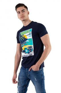 Tricou bumbac bleumarin cu print