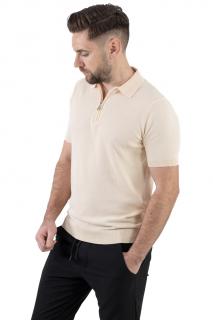 Tricou crem elegant cu guler normal si fermoar