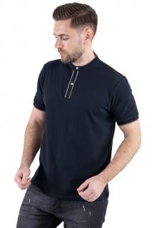 Tricou negru cu guler corean si 2 nasturi