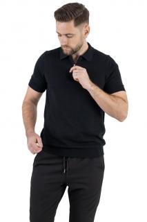 Tricou negru elegant cu guler normal si fermoar