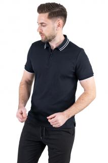 Tricou negru polo cu fermoar material texturat