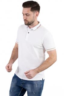 Tricou polo alb cu guler scurt si 2 nasturi