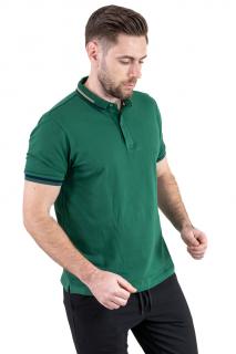 Tricou polo verde cu guler scurt si 2 nasturi