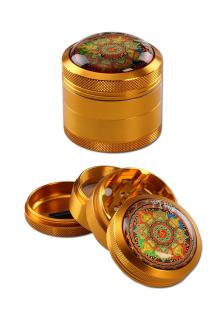 Grinder metalic Black Leaf, Mandala, 4 parti, Amber, O50mm