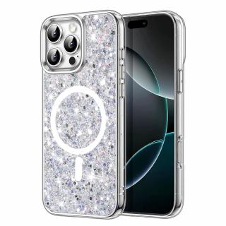 Husa Iphone 16 Pro Techsuit Sparkly Glitter magsafe alb