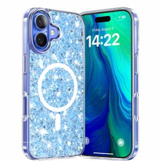 Husa Iphone 16 Techsuit Sparkly Glitter magsafe albastru