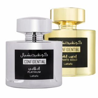 Pachet 2 parfumuri Lattafa Confidential: Platinum 100ml + Private Gold 100ml