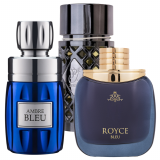 Pachet 3 parfumuri barbati 100ml: Ambre Bleu + Jazzab Silver + Royce Bleu