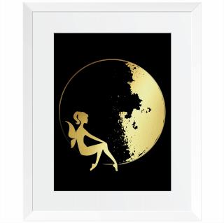 Poster Luna si Zana, 21x30cm, colaj metalic auriu, cadou pentru ea