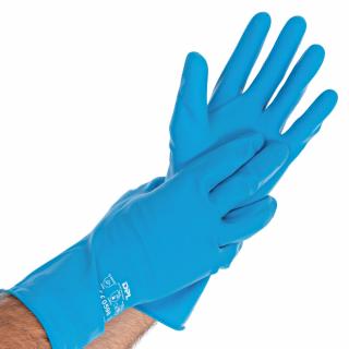 Manusi protectie chimica din latex - SATIN BLUE - clorurate pe ambele parti - marime L, culoare albastru - 30 cm