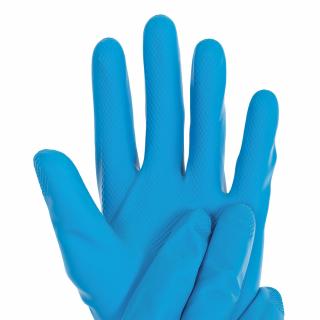 Manusi protectie chimica din latex - SATIN BLUE - clorurate pe ambele parti - marime M, culoare albastru - 30 cm