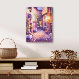 Tablou iluminat 31 leduri fibra cu timer - 30x40cm - print digital pe canvas - alee oras vechi