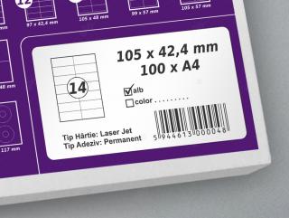 Etichete autoadezive A4, 105 x 42.40 mm, 14 etichete   coala A4