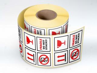 Etichete personalizate, FRAGILE   Do not stack!  , 100x100 mm, 1000 buc rola