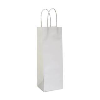 Pungi pentru sticle de vin, maner rasucit, 14+8 x 39 cm, hartie alba