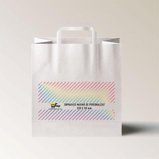 Pungi personalizate fata sau fata verso, 26+17 x 27 cm, hartie alba, maner banda, 70g