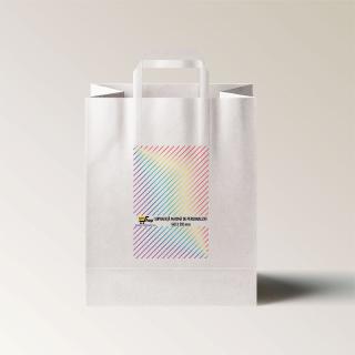 Pungi personalizate fata sau fata verso, 32+16 x 39 cm, hartie alba,  maner banda, 80g
