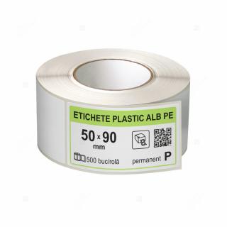 Rola etichete autoadezive plastic 50x90 mm, adeziv permanent, 500 etichete rola