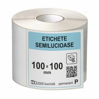 Rola etichete autoadezive semilucioase 100x100 mm, adeziv permanent, 2000 etichete rola
