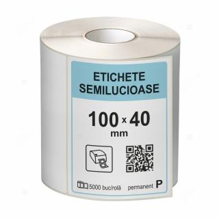 Rola etichete autoadezive semilucioase 100x40 mm, adeziv permanent, 5000 etichete rola