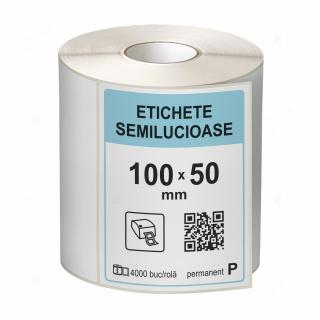 Rola etichete autoadezive semilucioase 100x50 mm, adeziv permanent, 4000 etichete rola