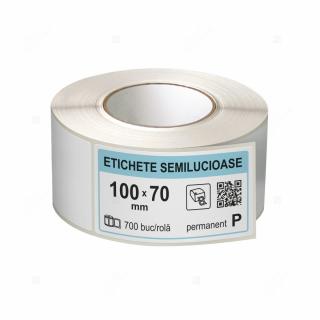 Rola etichete autoadezive semilucioase 100x70 mm, adeziv permanent, 700 etichete rola