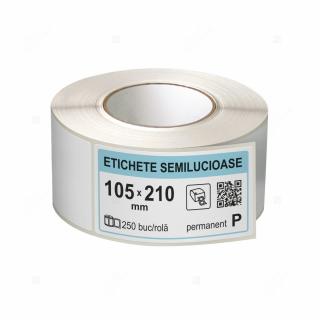 Rola etichete autoadezive semilucioase 105x210 mm, adeziv permanent, 250 etichete rola