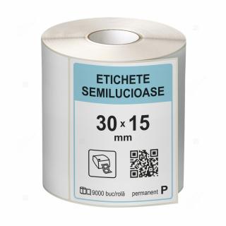 Rola etichete autoadezive semilucioase 30x15 mm, adeziv permanent, 9000 etichete rola