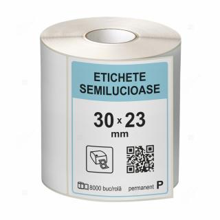 Rola etichete autoadezive semilucioase 30x23 mm, adeziv permanent, 8000 etichete rola