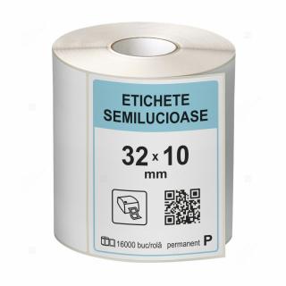 Rola etichete autoadezive semilucioase 32x10 mm, adeziv permanent, 16000 etichete rola