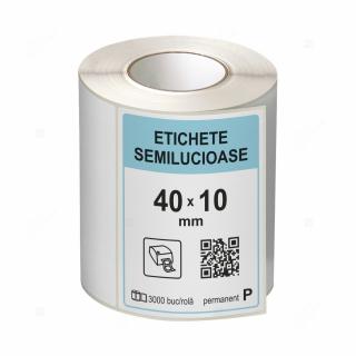 Rola etichete autoadezive semilucioase 40x10 mm, adeziv permanent, 3000 etichete rola