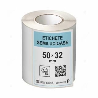Rola etichete autoadezive semilucioase 50x32 mm, adeziv permanent, 1500 etichete rola