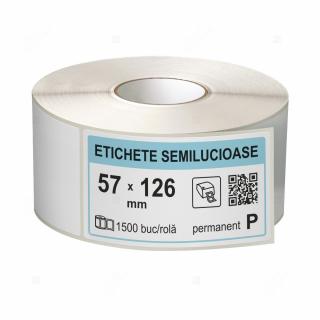 Rola etichete autoadezive semilucioase 57x126 mm, adeziv permanent, 1500 etichete rola