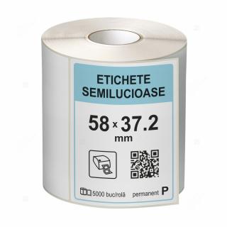 Rola etichete autoadezive semilucioase 58x37.2 mm, adeziv permanent, 5000 etichete rola