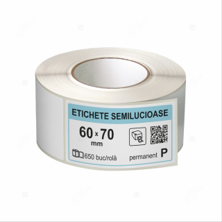 Rola etichete autoadezive semilucioase 60x70  mm, adeziv permanent, 650 etichete rola