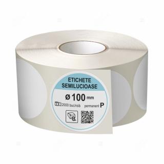 Rola etichete autoadezive semilucioase, rotunde, diametru 100 mm, adeziv permanent, 2000 etichete rola