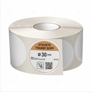 Rola etichete sigiliu transparente, rotunde, diametru 30 mm, adeziv strong, 8000 etichete rola