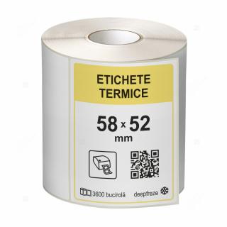 Role etichete termice autoadezive 58x52 mm, adeziv deepfreeze, 3600 etichete rola
