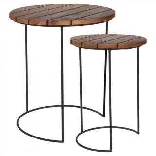 442180 HS Collection 2 Piece Side Table Set Teak Brown