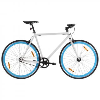 Bicicleta cu angrenaj fix, alb si albastru, 700c, 59 cm