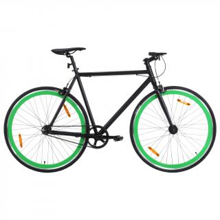 Bicicleta cu angrenaj fix, negru si verde, 700c, 55 cm