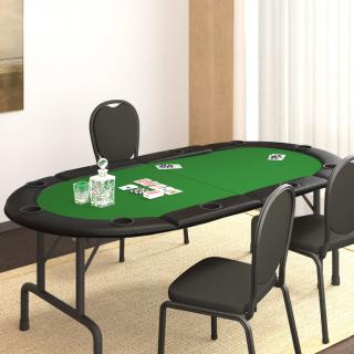 Blat masa de poker, 10 jucatori, pliabil, verde, 208x106x3 cm