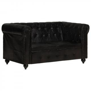 Canapea chesterfield cu 2 locuri, negru, piele naturala