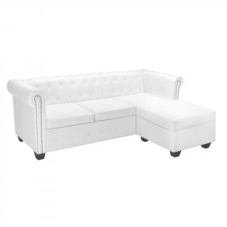 Canapea Chesterfield in forma de L, piele ecologica, alb