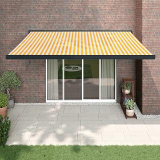 Copertina retractabila galben si alb, 4x3 m, textil si aluminiu