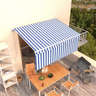 Copertina retractabila manual cu stor, albastru  alb, 3x2,5 m