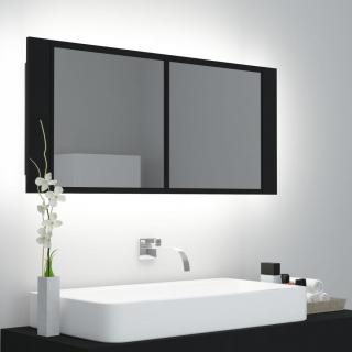 Dulap de baie cu oglinda si LED, negru, 100x12x45 cm acril