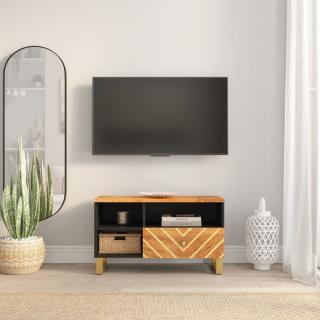 Dulap TV, maro si negru, 80x33,5x46 cm, lemn masiv de mango